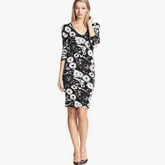 BCBG MaxAzria XSmall Long Sleeve Purple Blue Floral V-neck Bodycon Tori … - Picture 12 of 12